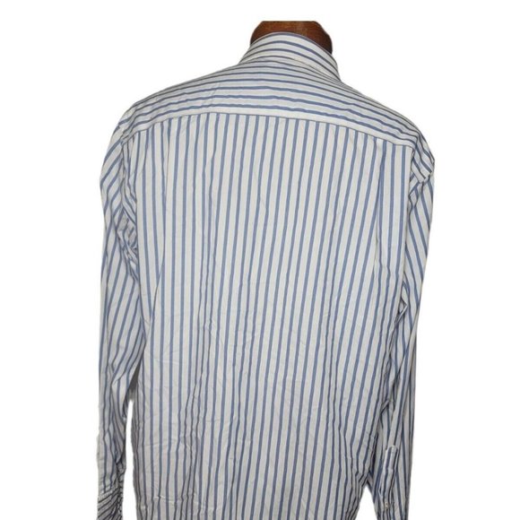 Donald Trump Signature Collection Striped Dress Shirt French Cuffs White Blue - Picture 3 of 10